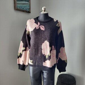 Floral Puff Sleeve Oversized Cozy Sweater Point Zero Womens Sz Medium